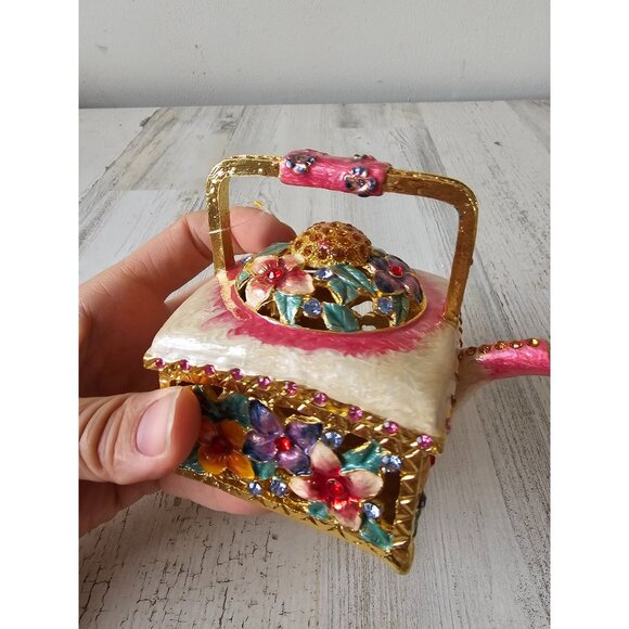 Kalifano watering can jeweled trinket jewelry box rhinestone flowers gardener un - Picture 2 of 8